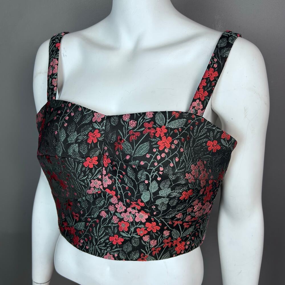 Anthropologie Hutch corset top size 8 jacquard floral bralette black metallic - Picture 4 of 7